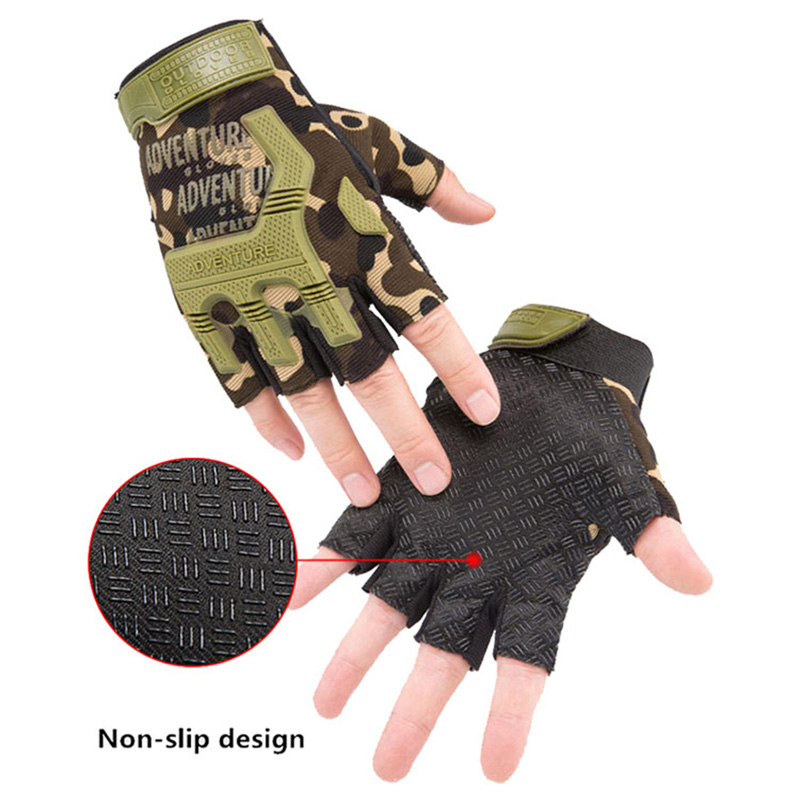Outdoor Camouflage Hunting Sport Gloves Anti-Slip Shock-Absorbing Bicycle Cycling Gloves Half Finger Cycle Gloves